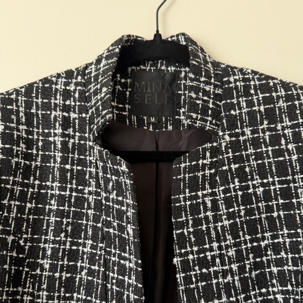 Mina Self Tweed Blazer Black and White Size M - Picture 3 of 8